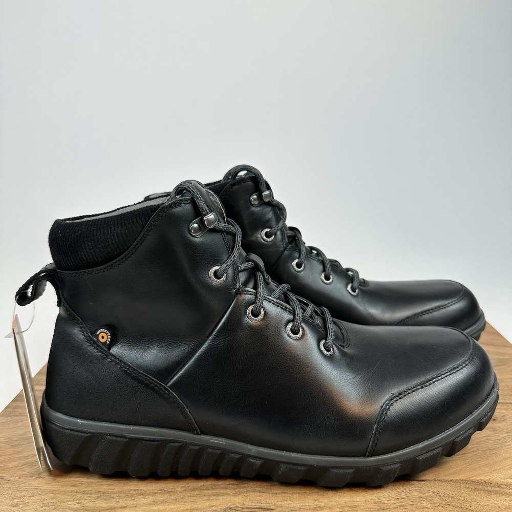 New Mens Bogs Casual Chelse Black Leather Ankle Lace Up Boots Waterproof Size 10